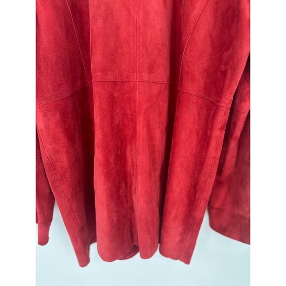 Eileen Fisher Petite Large Deep Rich Red Button Goat Suede Leather Blazer Jacket - Picture 5 of 9